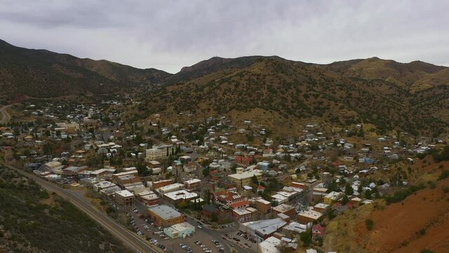 Bisbee Arizona, historic buildings and landmarks, aerial view