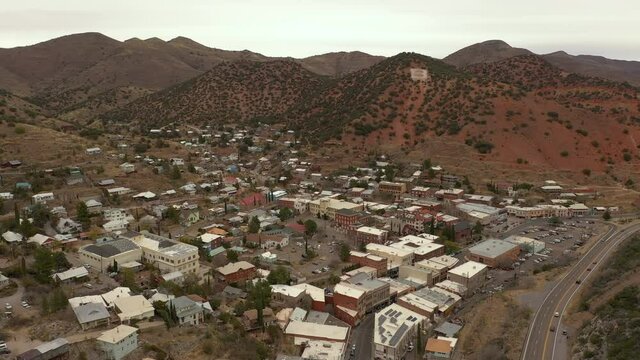 Bisbee Arizona, USA 4k aerial drone view of homes and highway