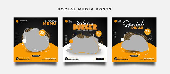 Food social media post template set for food promotion web banner frame and food instagram post template design.