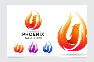 Colorful phoenix logo with fire concept