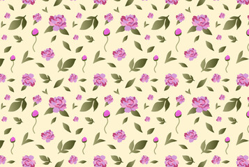 seamless bright pattern with peonies and leaves , vector illustration