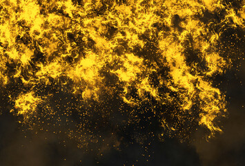 abstract light yellow blaze fire flame glitter vintage particles texture with fire spark pattern on dark.