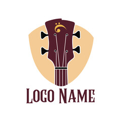 Guitar house music logo. Bass Guitar neck isolated plectrum shape. Best for music shop, music blog, music store