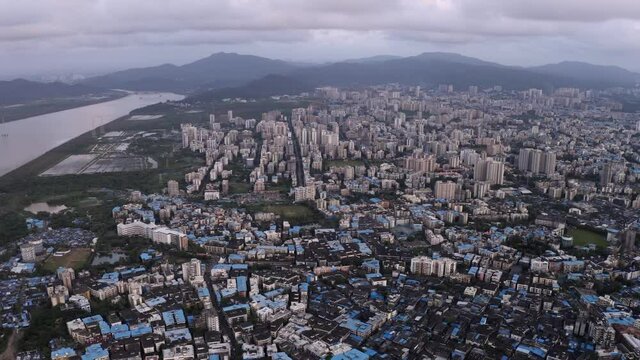 Aerial View Of Mumbai Suburban And Cityscape Along Vasai Creek In Maharashtra, India.