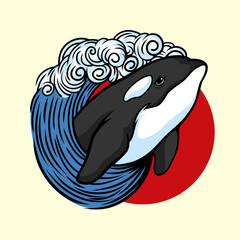 An Killer Whale Orca playing wave