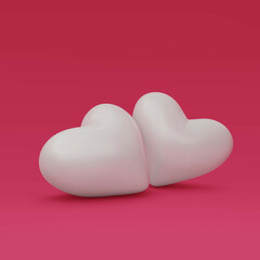 3D rendering white heart on pink background for valentine