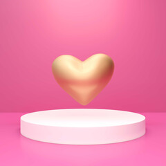 3D rendering gold heart on pink background for valentine