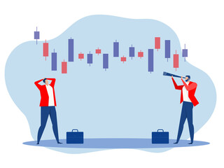 Two Businessman  analyze  Financial market business. Traders manage investment fund. Cartoon flat vector illustration