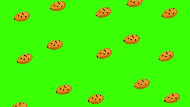 Cookies 4K Animation on Green Screen Seamless Loop. Abstract Chocolate cookies animation