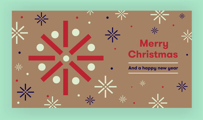 New Year Christmas Set of greeting cards, posters, holiday covers. Geometric Xmas design with stylized Christmas geometric shapes and snowflakes. Happy new year.	
