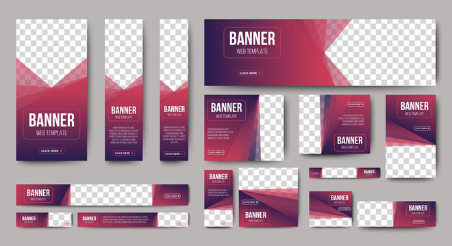 set of creative web banners of standard size with a place for photos. Vertical, horizontal and square template. vector illustration