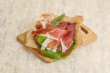 Delicous Spanish Hamon slices pork meat