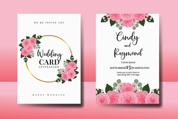 Wedding invitation frame set, floral watercolor Digital hand drawn Pink Dahlia Flower design Invitation Card Template