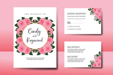 Fototapeta premium Wedding invitation frame set, floral watercolor Digital hand drawn Pink Dahlia Flower design Invitation Card Template