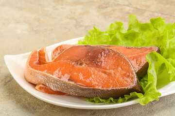 Two pink salmon fish steak