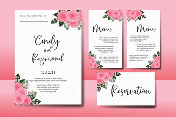 Wedding invitation frame set, floral watercolor Digital hand drawn Pink Dahlia Flower design Invitation Card Template