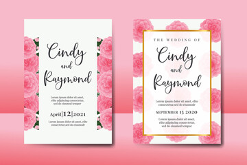 Wedding invitation frame set, floral watercolor Digital hand drawn Pink Dahlia Flower design Invitation Card Template