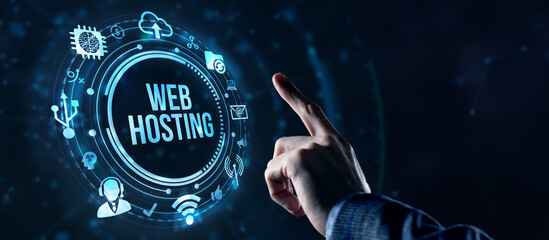 Internet, business, Technology and network concept. Web Hosting. The activity of providing storage...