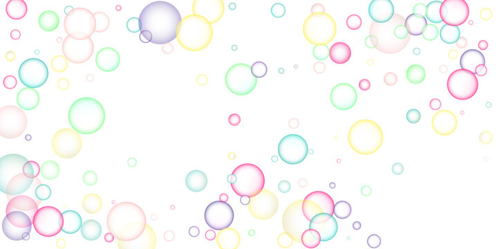 Soapy bright multicolored bubbles fly randomly on a white background. Vector illustration © HALINA YERMAKOVA