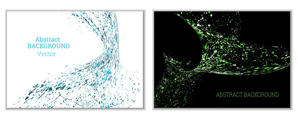 Fototapeta na wymiar Multicolored paint splashes, smears, dust particles and debris are carried by the wind. A set of two templates. Design template for the design of banners, posters, booklets, covers, magazines. EPS 10