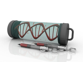 3d render of dna structure with Syringe