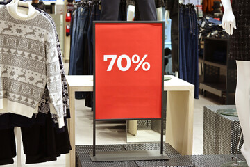 Advertising board 70% discount, big sale at the mall