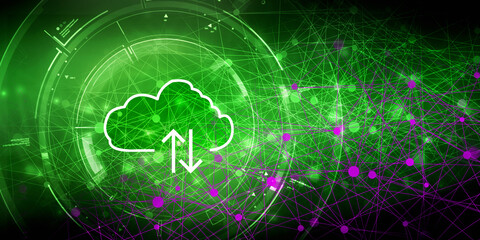 2d illustration uploading downloading arrow with cloud 