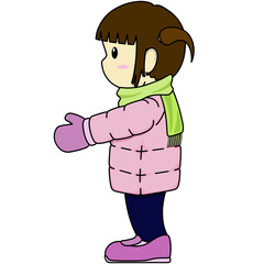 手を伸ばす女の子のイラスト（アウトラインあり）