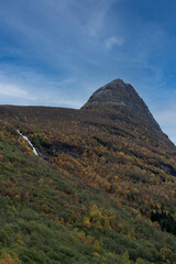 Norway mountain landscape in Geiranger area, autumn, low mountains