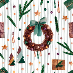 Pattern with Christmas watercolor pattern
