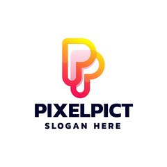 Vector Logo Illustration Letter P Gradient Colorful Style.