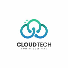 Vector Logo Illustration Cloud Tech Gradient Line Art Style.