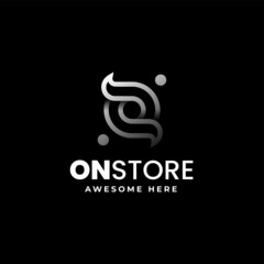 Vector Logo Illustration On Store Gradient Line Art Style.