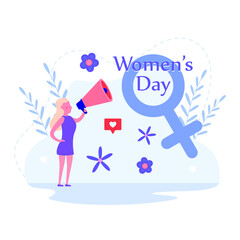 Happy Women's Day. International holiday. Strong and independent girls. Feminists. Women of all colors are beautiful. Vector illustration on an isolated background for cards, banners, prints, posters