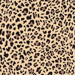 Gordijnen Luipaard print vector naadloze patroon, gele achtergrond, trendy moderne print patroon. © Sanvel