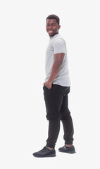 smiling guy in a white t-shirt. isolated on white