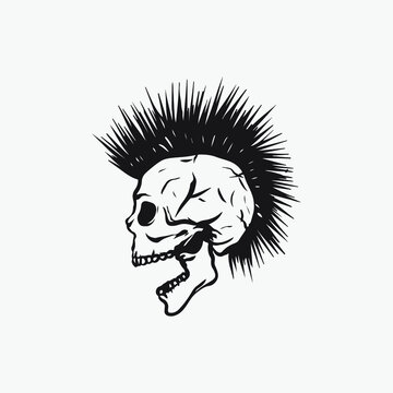 Skull punk drawing illustration.