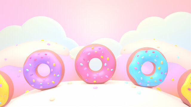 3d rendered cartoon colorful donut land.