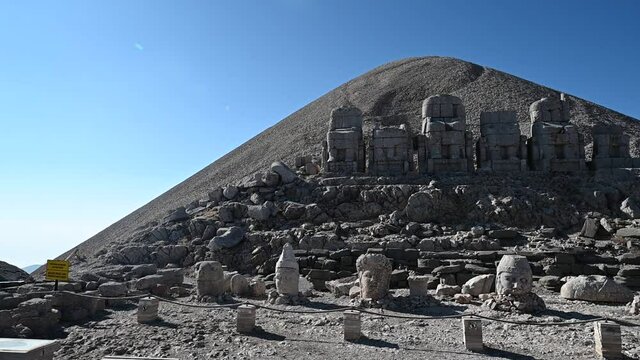 Ancient statues on top of the Nemrut Mountain in Adiyaman, Turkey. The UNESCO World Heritage Site. King Antiochus of Commagene tomb.