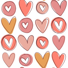 Valentine's Day seamless pattern. Trendy flat hand drawn stylized hearts.