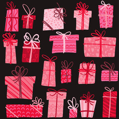 Valentine's Day seamless pattern. Pink gift boxes.