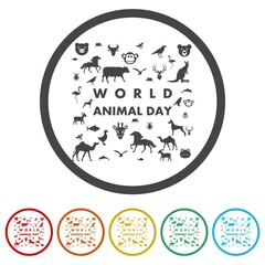 World animal day glyph icon isolated on white background, color set