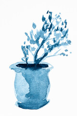 sketch of ceramic flowerpot with small tree