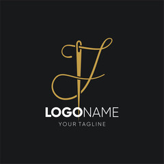 Letter J Sewing Needle Logo Design Vector Icon Graphic Emblem Illustration