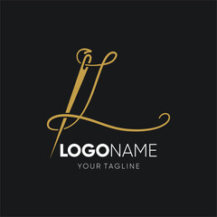 Letter L Sewing Needle Logo Design Vector Icon Graphic Emblem Illustration