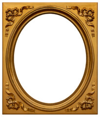 Old wooden square oval gilded frame isolated on the white background - 477428510