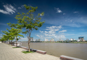 riverside pedestrian promenade of central phnom penh city in cambodia © TravelPhotography