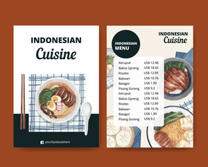 Menu template with Indonesian cruisine concept,watercolor style