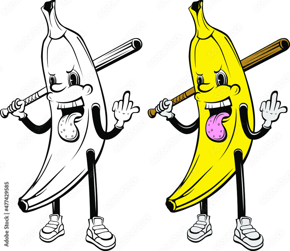 Wall mural angry banana holding baseball bat. mascot vector illustration