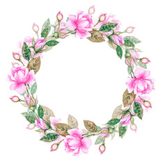 Watercolor frame with roses, buds